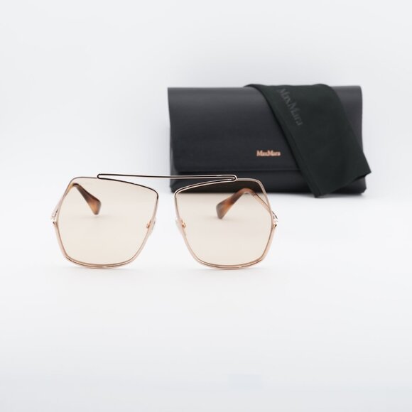 Max Mara Elsa MM0006 28E Sunglasses Rose Gold Geometric Frame, Brown Lenses main image 5